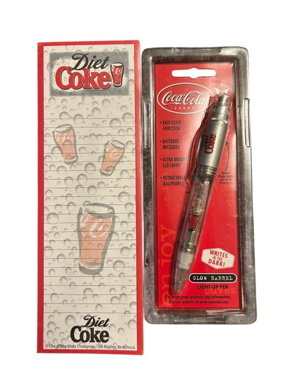 Diet Coke Light-Up Pen & Magnetic Notepad Set LED Glow Ballpoint Batteries Inclu